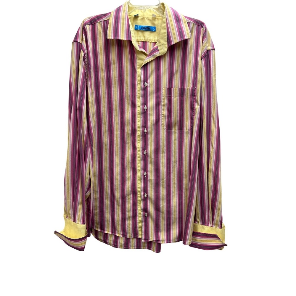 Savoia Cocktail Gordon Mitchell Shirt Mens 2XL Pink Yellow Flip Cuff Hipster - Picture 2 of 6